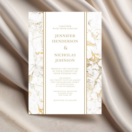 Elegante witte & gouden marmeren bruiloft kaart