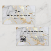 Elegante witte gouden marmeren QR-code schaar mode Visitekaartje (Voorkant / Achterkant)