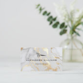 Elegante witte gouden marmeren QR-code schaar mode Visitekaartje (Staand voorkant)