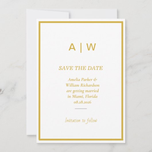 Elegante witte gouden minimale Save the Date kaart (Voorkant)