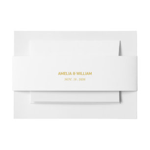 Elegante witte gouden minimale trouwband uitnodigingen wikkel