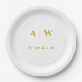 Elegante witte gouden minimalistische trouwfeest p papieren bordje