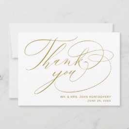 Elegante witte gouden moderne script bruiloft bedankkaart