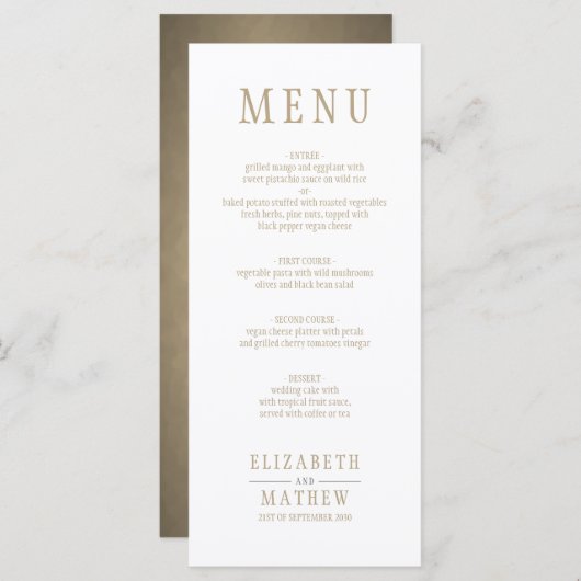 Elegante witte gouden naam bruiloft menu (Voorkant / Achterkant)