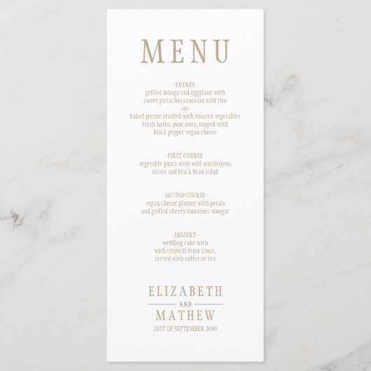 Elegante witte gouden naam bruiloft menu (Voorkant)