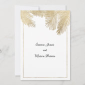 Elegante witte gouden palmboom tropische bruiloft kaart (Achterkant)