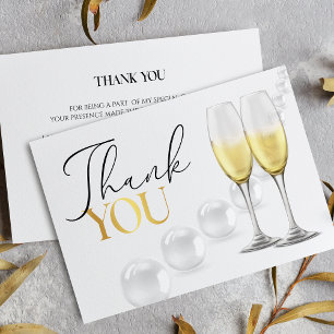 Elegante witte gouden parels & Prosecco bruidsdine Bedankkaart