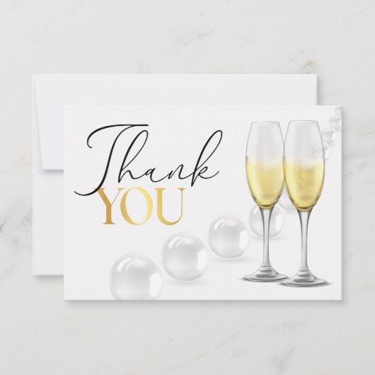 Elegante witte gouden parels & Prosecco bruidsdouc Bedankkaart (Voorkant)