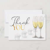 Elegante witte gouden parels & Prosecco bruidsfees Bedankkaart (Voorkant)