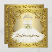 Elegante witte gouden Quinceanera Uitnodigingen (Voorkant / Achterkant)