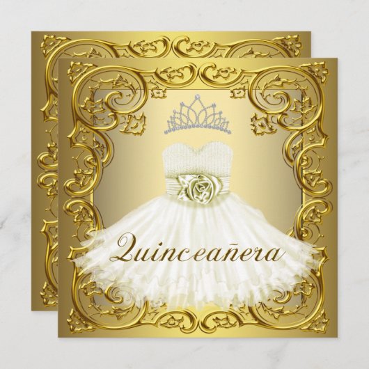 Elegante witte gouden Quinceanera Uitnodigingen (Voorkant / Achterkant)