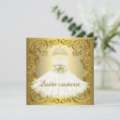 Elegante witte gouden Quinceanera Uitnodigingen (Staand voorkant)