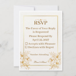Elegante witte gouden RSVP-trouwkaart | Luxe mini