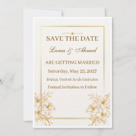 Elegante witte gouden Save the Date trouwkaart | L