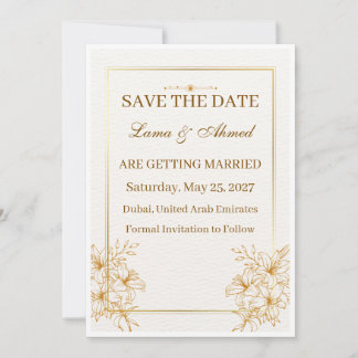 Elegante witte gouden Save the Date trouwkaart | L