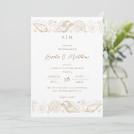 Elegante witte & gouden strand schelp trouw  kaart