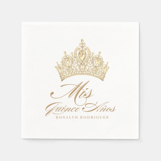 Elegante witte gouden tiara Mis Quince Anos Servet (Voorkant)