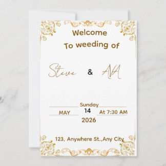 Elegante witte & gouden trouwuitnodiging kaart