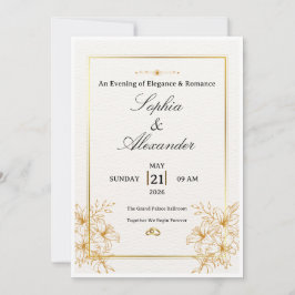 Elegante witte & gouden trouwuitnodiging template kaart
