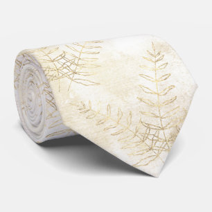 Elegante witte & gouden varenblad bruiloft  stropdas
