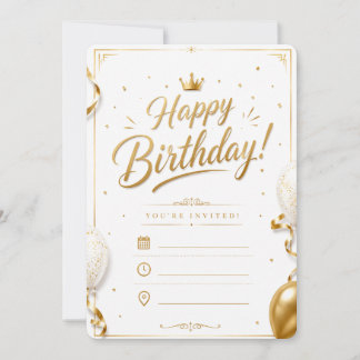Elegante witte & gouden verjaardagsuitnodiging | L Kaart