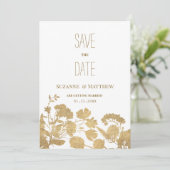 Elegante witte gouden wilde bloem lux Save the Dat Kaart (Staand voorkant)