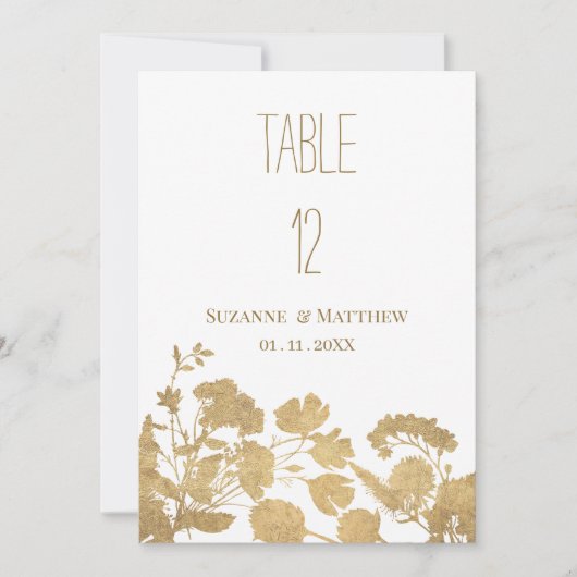 Elegante witte gouden wilde bloem lux Tafel Nummer Kaart (Voorkant)