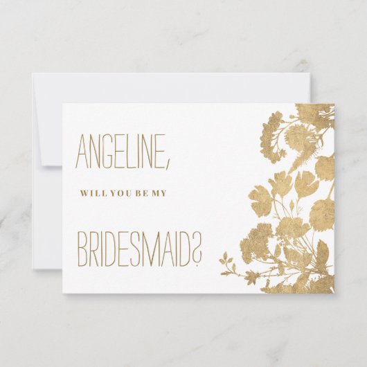 Elegante witte gouden wilde bloem luxe bruidsmeisj kaart (Voorkant)