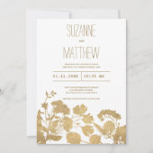 Elegante witte gouden wilde bloem luxe bruiloft kaart (Voorkant)