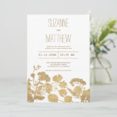 Elegante witte gouden wilde bloem luxe bruiloft kaart (Staand voorkant)