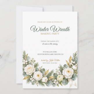 Elegante witte gouden winterkransmaakfeest uitnodi kaart
