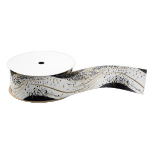 Elegante witte gouden zwarte Wavy strepen Grosgrain Lint
