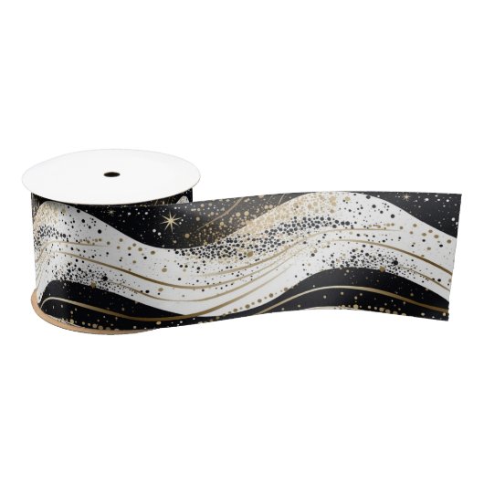 Elegante witte gouden zwarte Wavy strepen Satijnen Lint (Spoel)
