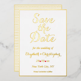 Elegante witte goudkleurige trouw 'Save the Date' Folie Uitnodiging
