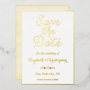 Elegante witte goudkleurige trouw 'Save the Date' Folie Uitnodiging