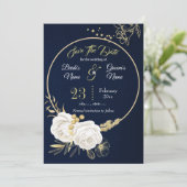 elegante witte goudvlek save the date (Staand voorkant)