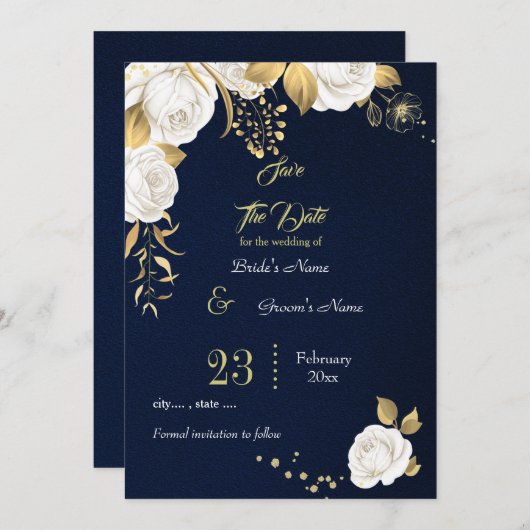 elegante witte goudvlek save the date (Voorkant / Achterkant)