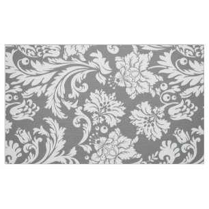Elegante Witte & Grijze Bloemen Damasks Stof