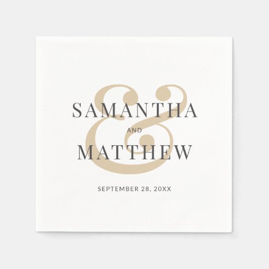 Elegante witte grijze gouden bruiloft servetten (Voorkant)