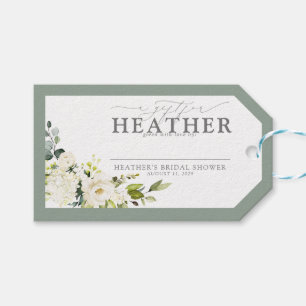Elegante witte grijze groene bruidsdouche geen wra cadeaulabel