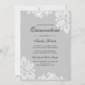 Elegante witte grijze kant quinceanera uitnodiging (Voorkant)