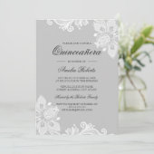 Elegante witte grijze kant quinceanera uitnodiging (Staand voorkant)