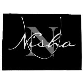 Elegante witte grijze monogramnaam zwart groot cadeauzakje (Achterkant)