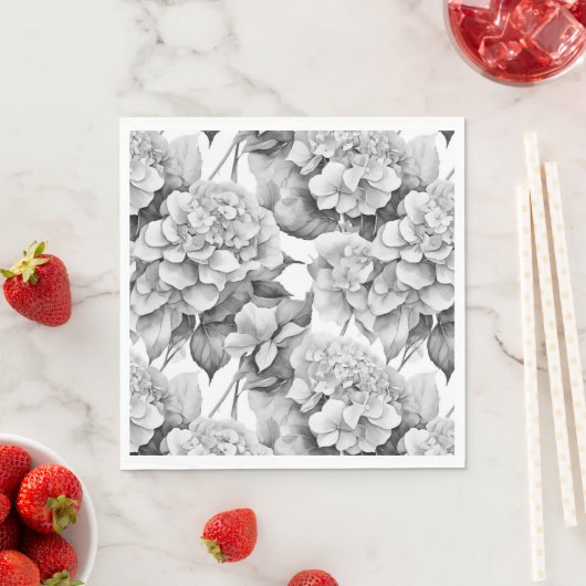 Elegante witte grijze zwarte bloemrijke aquarel  servet (Insitu)