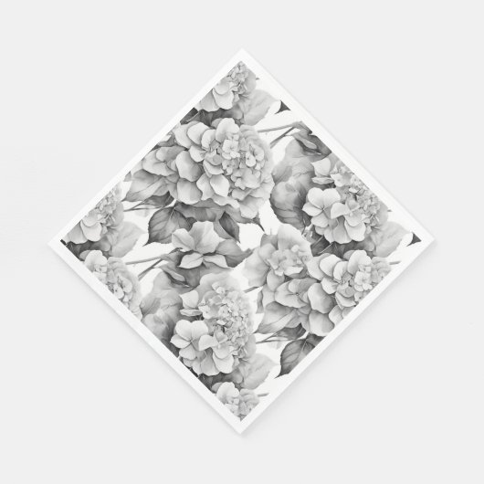 Elegante witte grijze zwarte bloemrijke aquarel servet (Hoek)