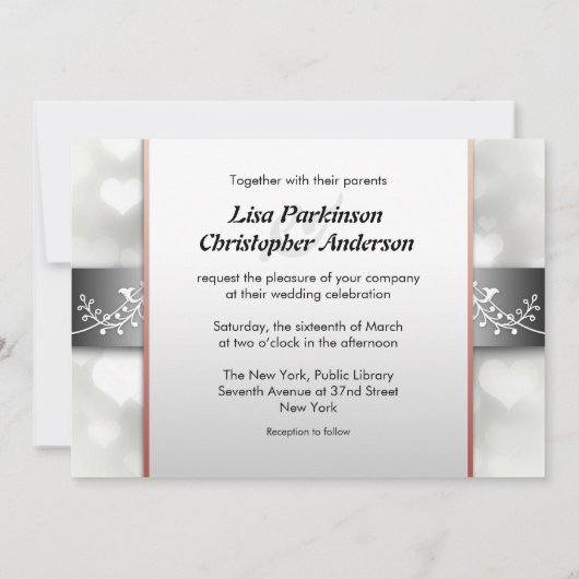 Elegante witte grijze zwarte kleuren bruiloft uitn kaart (Achterkant)