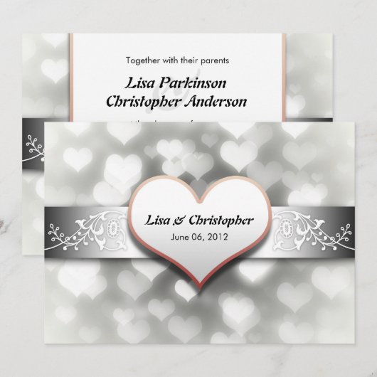 Elegante witte grijze zwarte kleuren bruiloft uitn kaart (Voorkant / Achterkant)