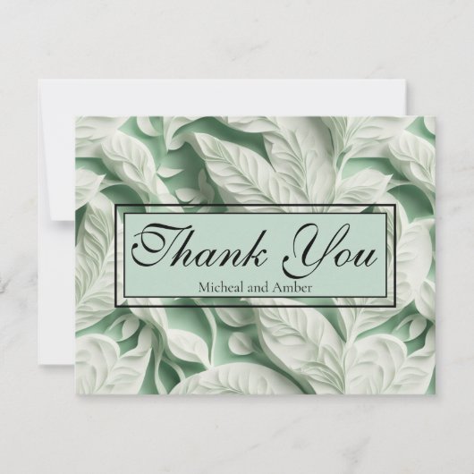 Elegante  witte groene bladkalligrafie bedankkaart (Voorkant)