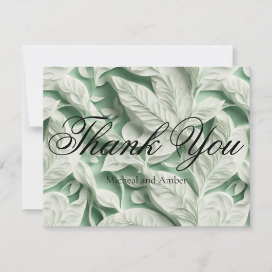 Elegante  witte groene bladkalligrafie bedankkaart (Voorkant)