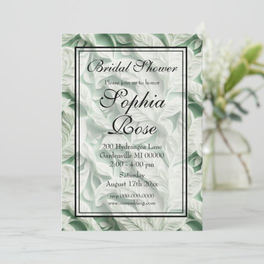 Elegante  witte groene bladkalligrafie kaart (Staand voorkant)